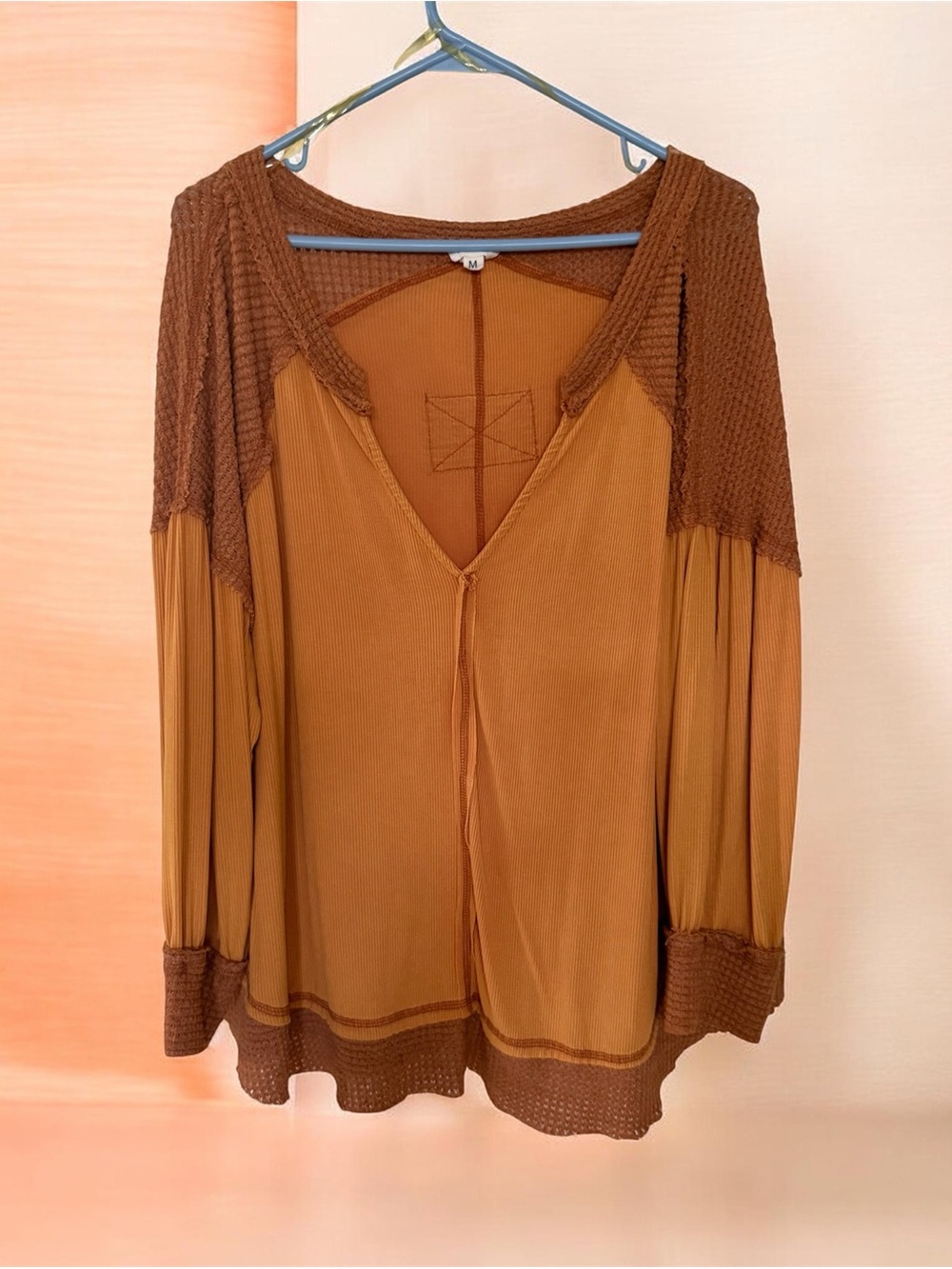 Brown Long-Sleeve V-Neck Women's Top